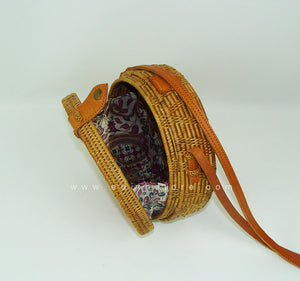 Brown Flower Rattan  Bag